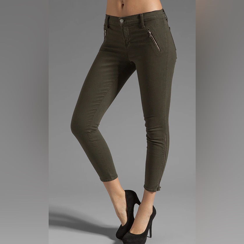 J Brand Mantis Olive Green Carey Jewel Zip Moto Capri